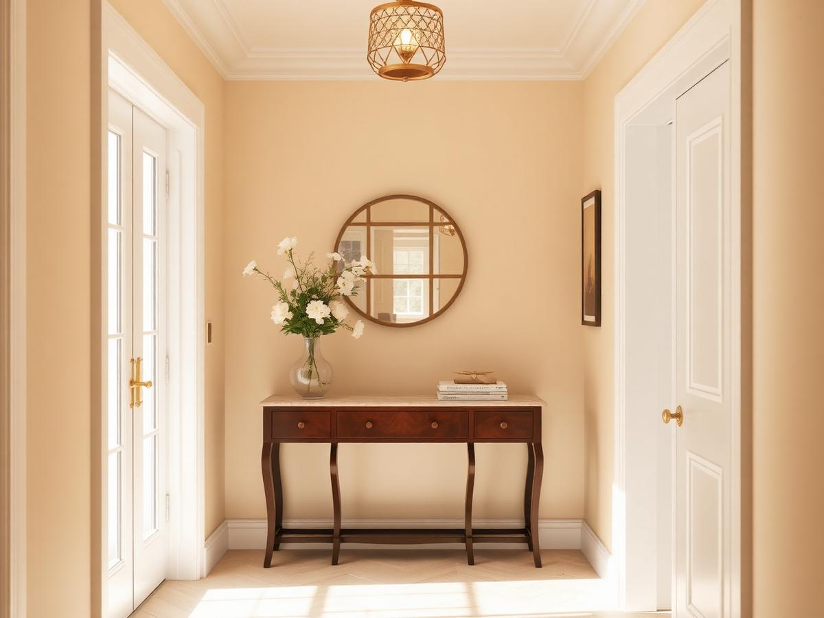 Warm, freshly cleaned home entryway with flowers